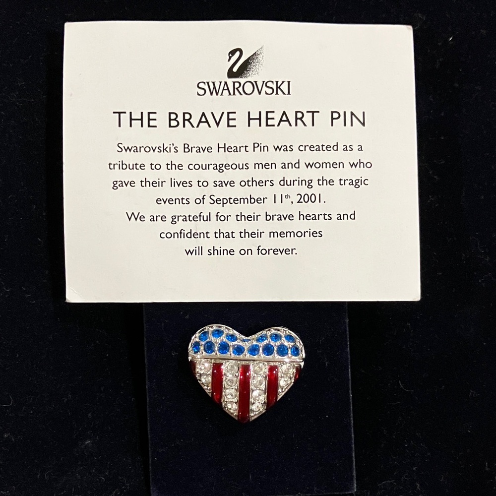 Swarovski “The Brave Heart Pin” with Red, Blue, and Silver Accents - NWOT